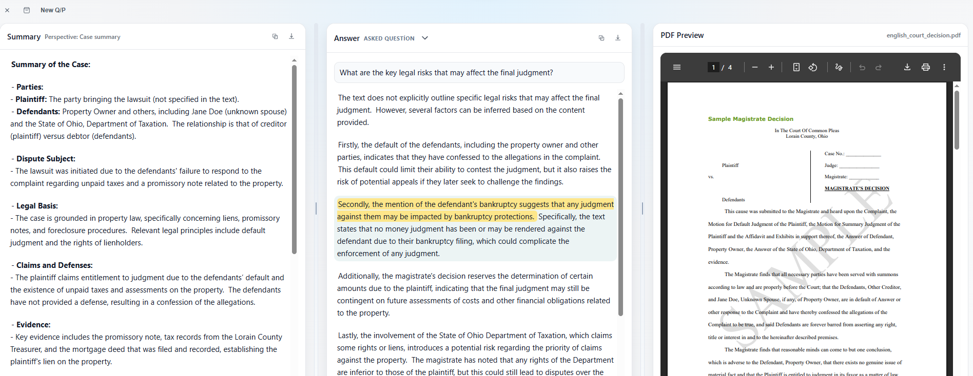 Sample analysis workspace screenshot